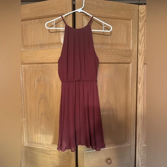 Lush Burgundy Blouson Chiffon Skater Dress - Picture 6 of 8